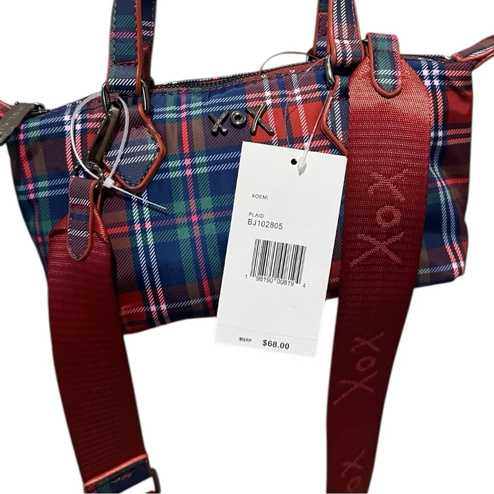 Betsey Johnson Red and Blue Plaid Nylon Crossbody NWT - Picture 5 of 7
